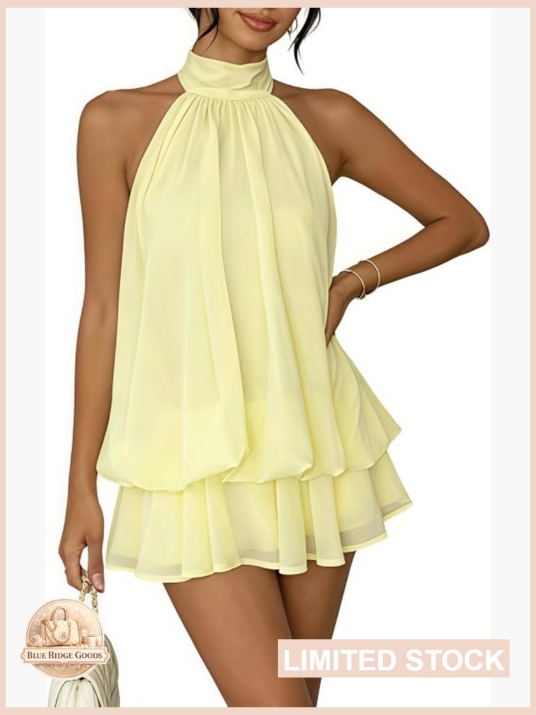 Halter Backless Ruffle Mini Dress Chiffon A-Line Summer Party Cocktail